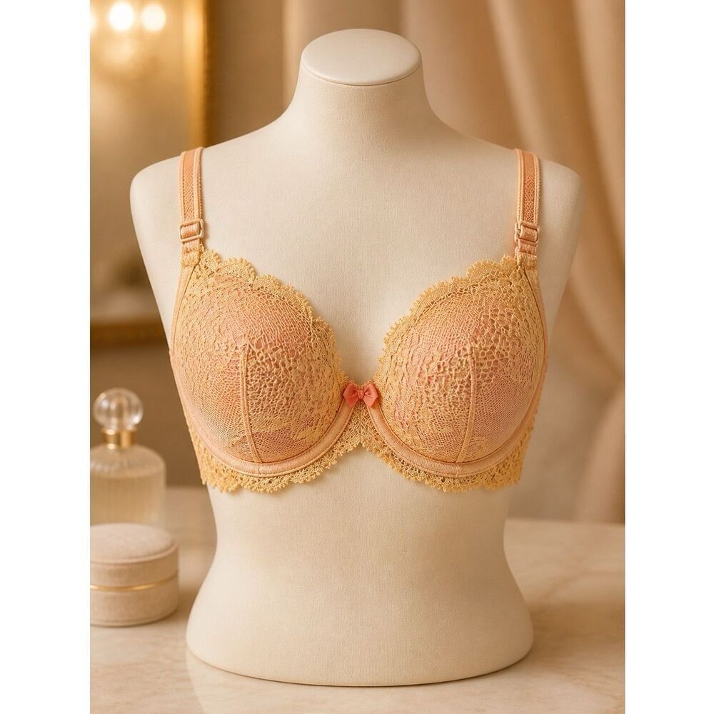PINK WITH NATURAL LACE DREAM ANGELS LINED DEMI 32C